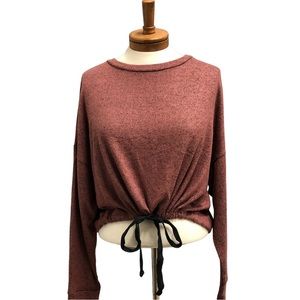 Opulence Cropped Jersey Knit Pullover, Womens Large, Plum